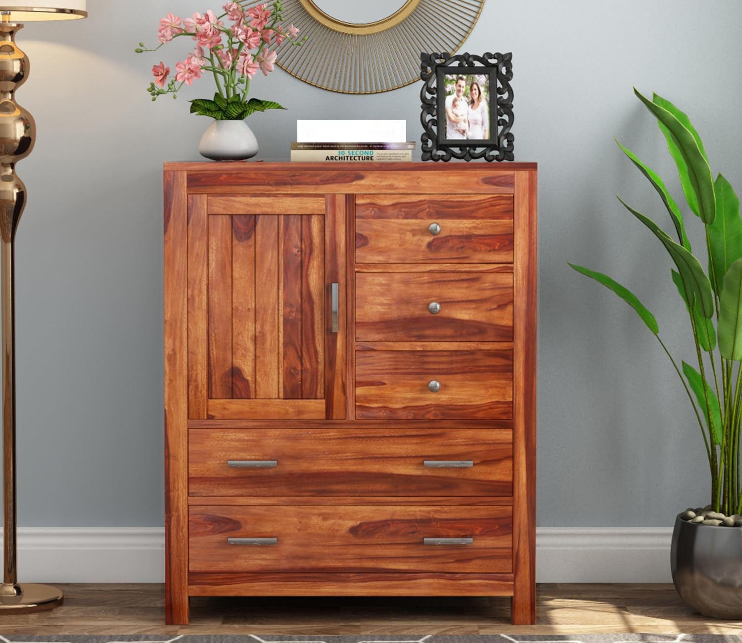 Chestify Furniture Solid Sheesham Wood Wooden Sideboard Storage Cabinet & Chest of Drawer : for Living Room and Bedroom with 5 Drawers and 1-Door Storag (3)-picture-23
