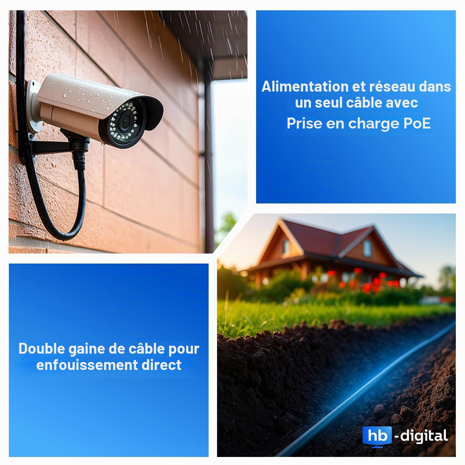 HB-DIGITAL 25m Cable Ethernet CAT6a Câble Réseau Extérieur Intérieur Connecteur RJ45 -Certifié GHMT- S/FTP PIMF 10Gbit/s AWG26 IP66 Résistant à la poussière/à l'eau/à l'huile/protégé contre UV -Noir