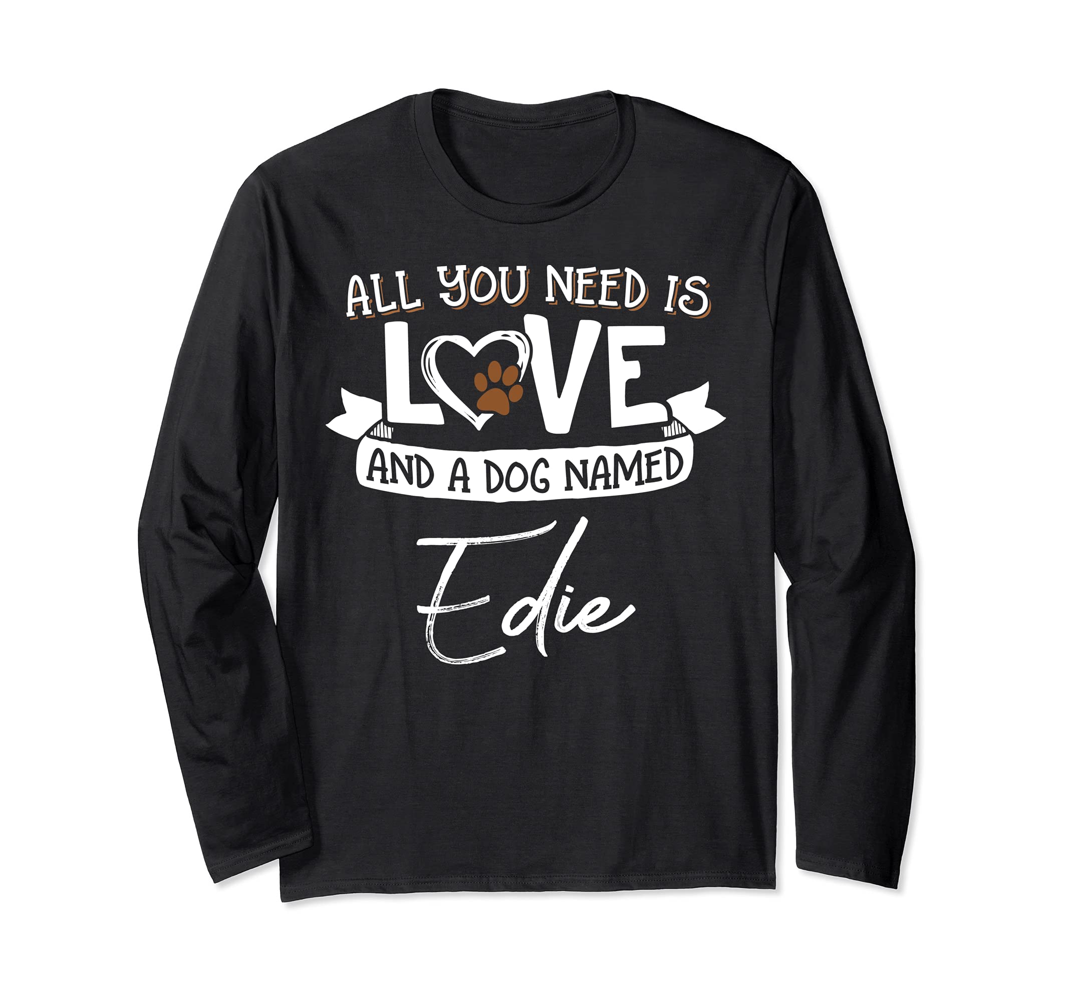 Cute Dog Named Edie Design for Women and Men Long Sleeve T-Shirt, Black