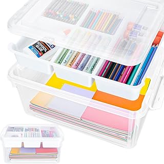 17 QT Craft Organizers and Storage with Removable Tray, Stackable Plastic Storage Box with Lid, Clear Art Storage Container for Organizing Bead, Tool, Sewing, Playdoh