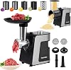 Parmedu Electric Cheese Grater & Meat Grinder: Electric Vegetable Cutter Electric Slicer Shredder Salad Maker - Professional Meat Mincer with 2 Plates, Sausage Maker & Kibbe Kit(Total 12 Attachments