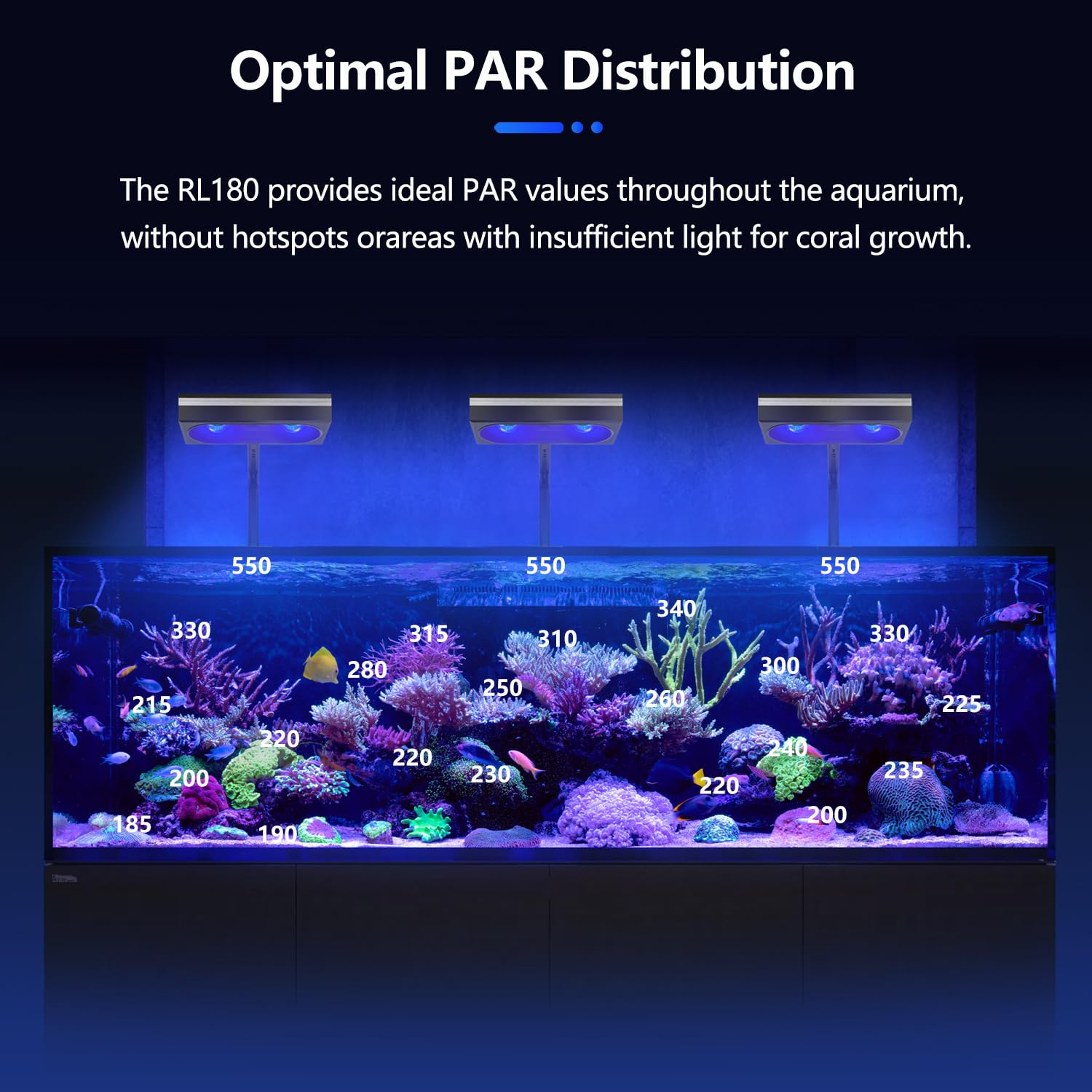 PopBloom WiFi Luz LED de Acuario Marino, lámpara led para acuario para 40-80cm Arrecife Coral Peces, APP Supporte l'Espagnol (RL180 con kit de brazo)