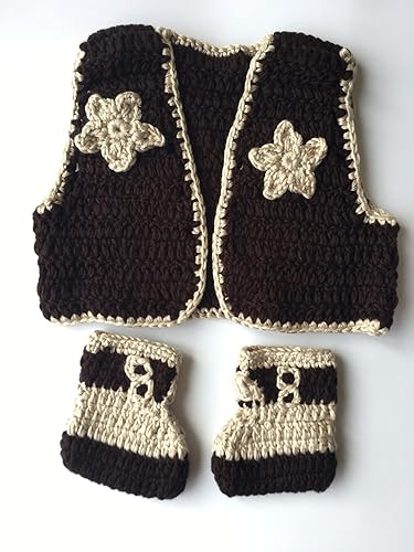 Miniatura 3 de Pinbo Zapatos de chaleco de vaquero de punto de ganchillo para bebé recién nacido, Café