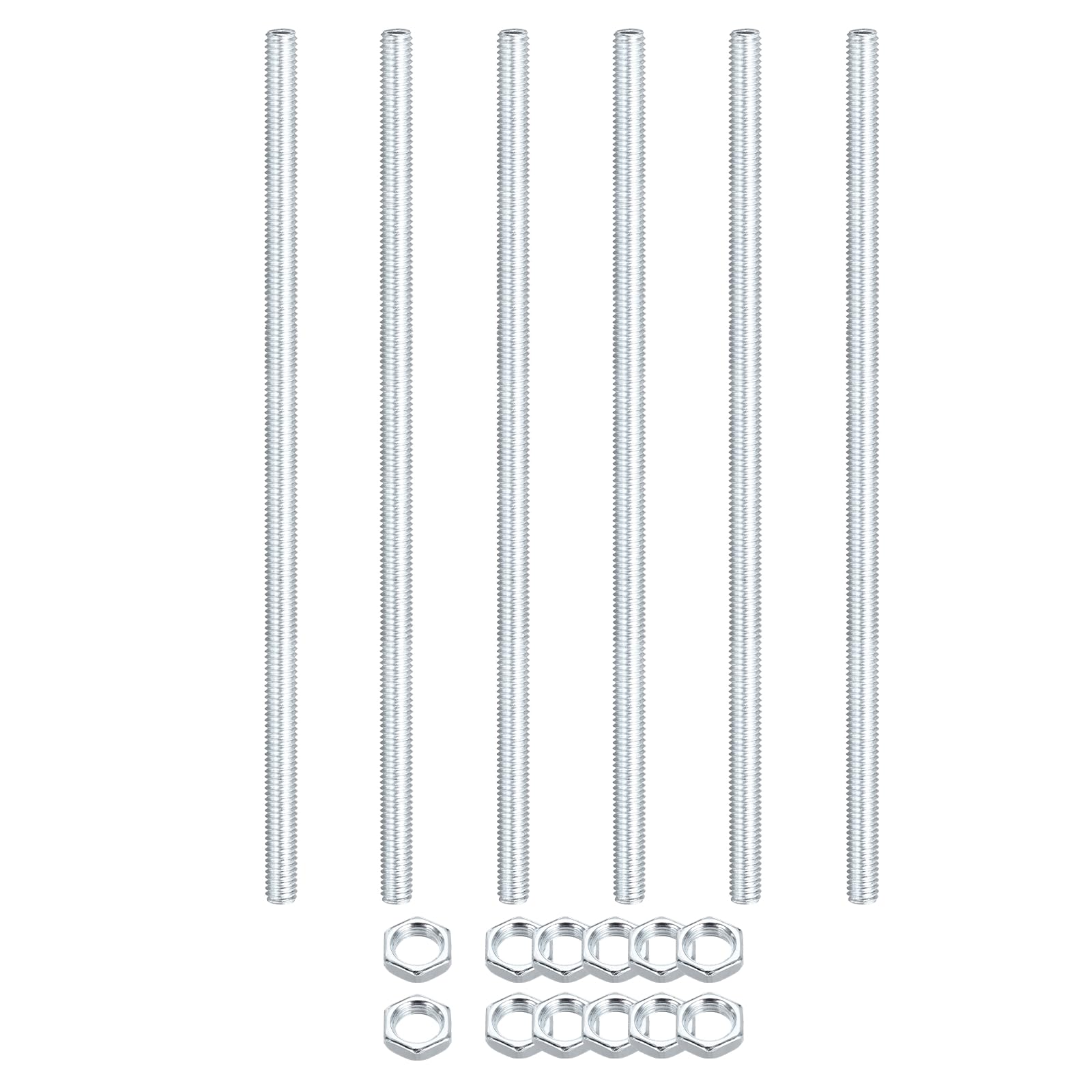 sourcing map 6Pcs 150mm Lamp Pipe Nipples Kit with Lock Nuts, M6x1 Coarse All Threaded Hollow Tube Lamp Repair Hardware Fasteners for Chandelier Ceiling Lamps Assembly DIY, White Zinc