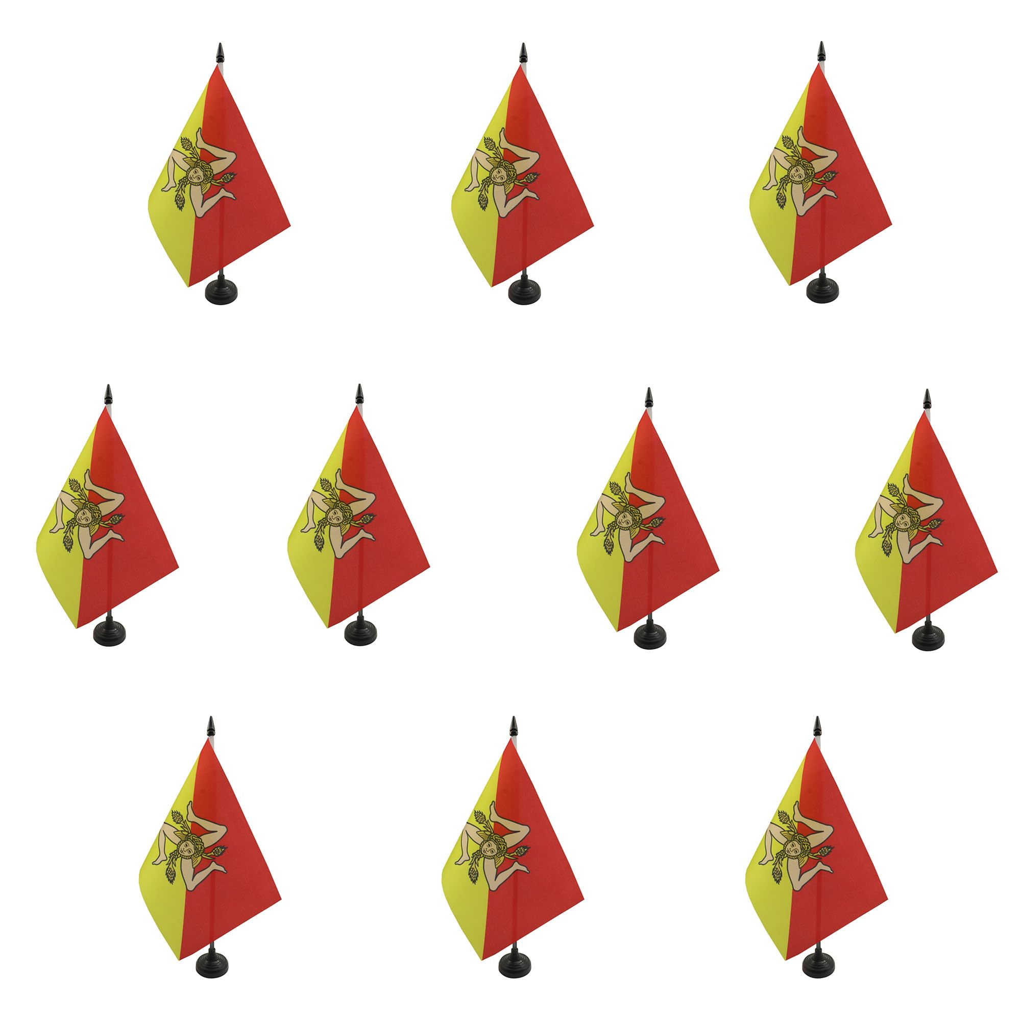Drapeau de table Sicile 21x14cm AZ FLAG en lot de 10 petits drapeaux italiens sur hampe