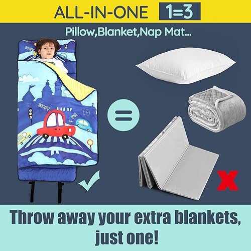 Miniatura 5 de Tapete para siesta para guardería preescolar saco de dormir para niños con almohada y manta para niños y niñas, jardín de infantes, prek siesta,