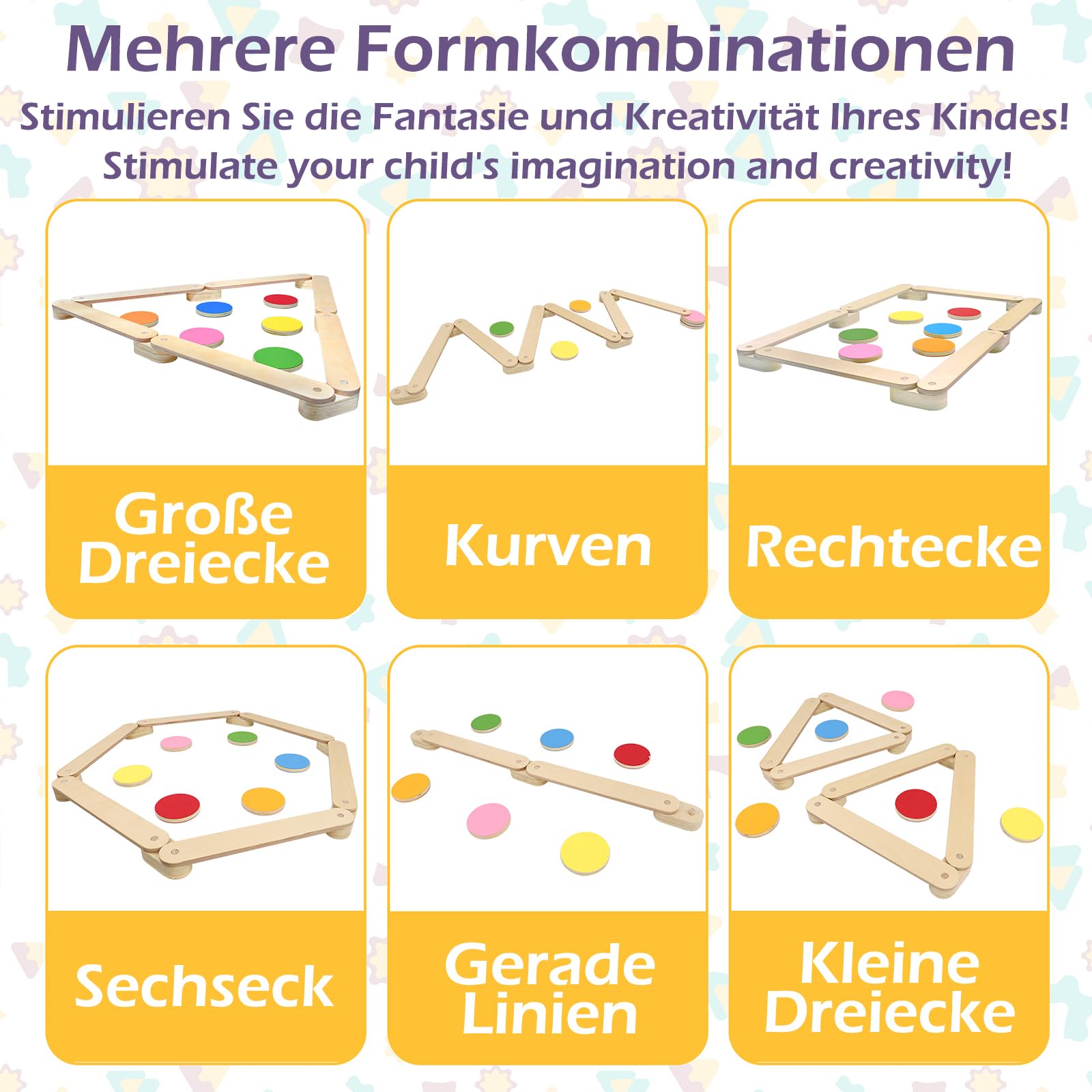 LZQ Drewniana belka balansowa z 6 kamieniami do balansowania dla dzieci, do balansowania, do użytku wewnątrz i na zewnątrz, zabawka dla koordynacji i stabilności