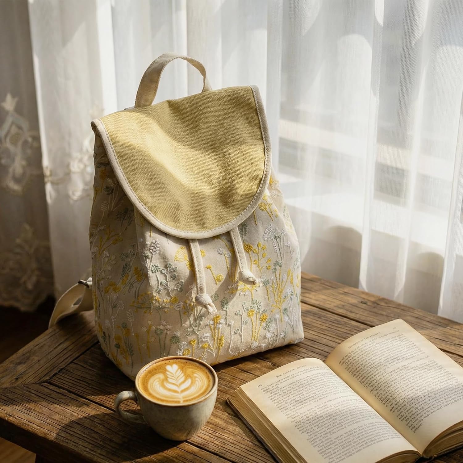 Goodhan Vintage Embroidered Backpack Purses for Women - Boho Shoulder Bag for Travel,Ethnic Floral Mini Back Pack,Lightweight Handbags for Daily Use (Yellow) - Image 4