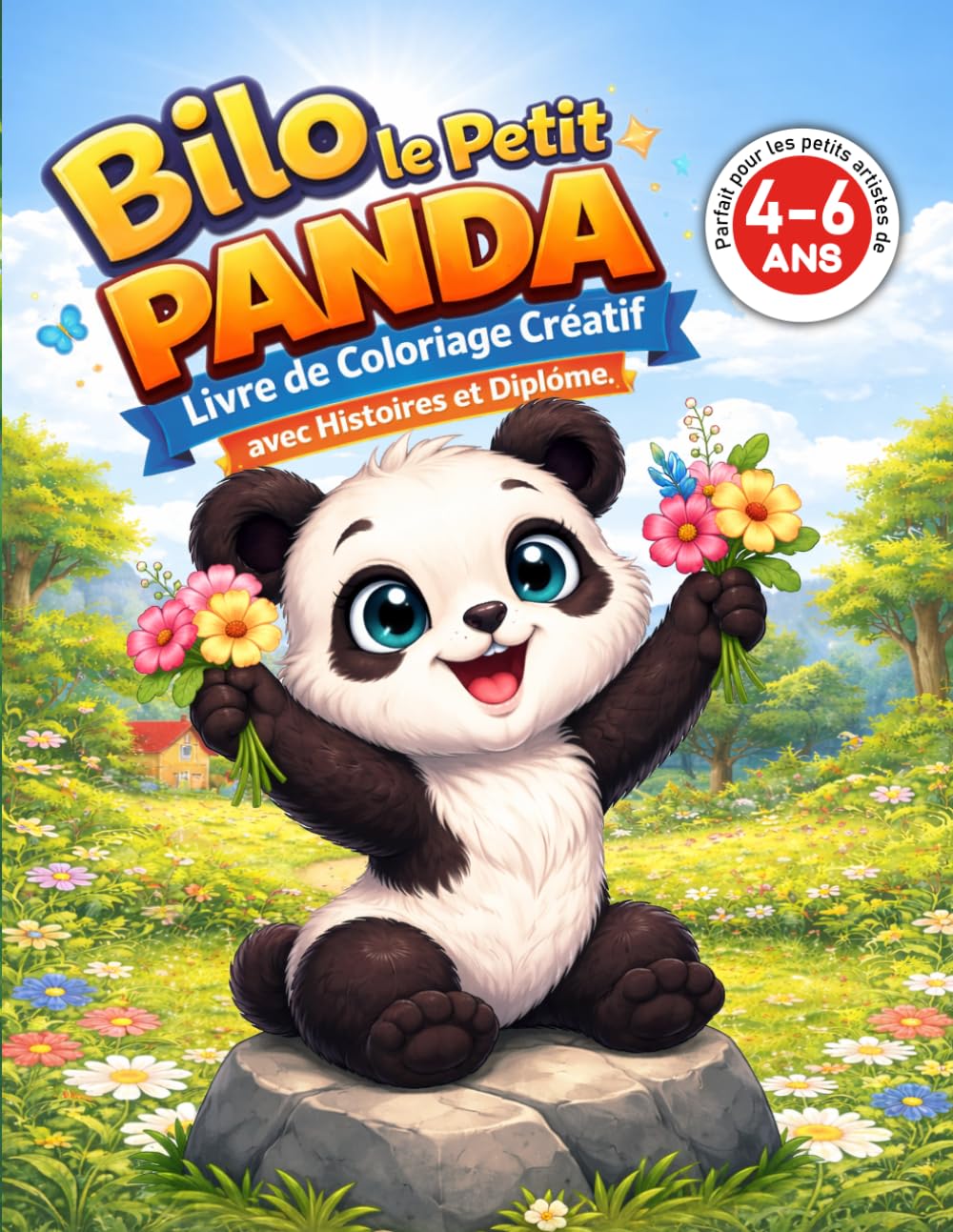 BILO le petit panda – Livre de coloriage créatif, histoires et diplôme: Coloriage magique pour enfants de 4 à 6 ans avec modèles en couleurs, histoires éducatives et diplôme de réussite