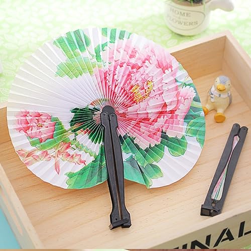 Miniatura 3 de Nagris Mini ventilador de papel plegable de mano con forma redonda, abanicos de papel de acordeón plegables para decoración de fiestas, decoración