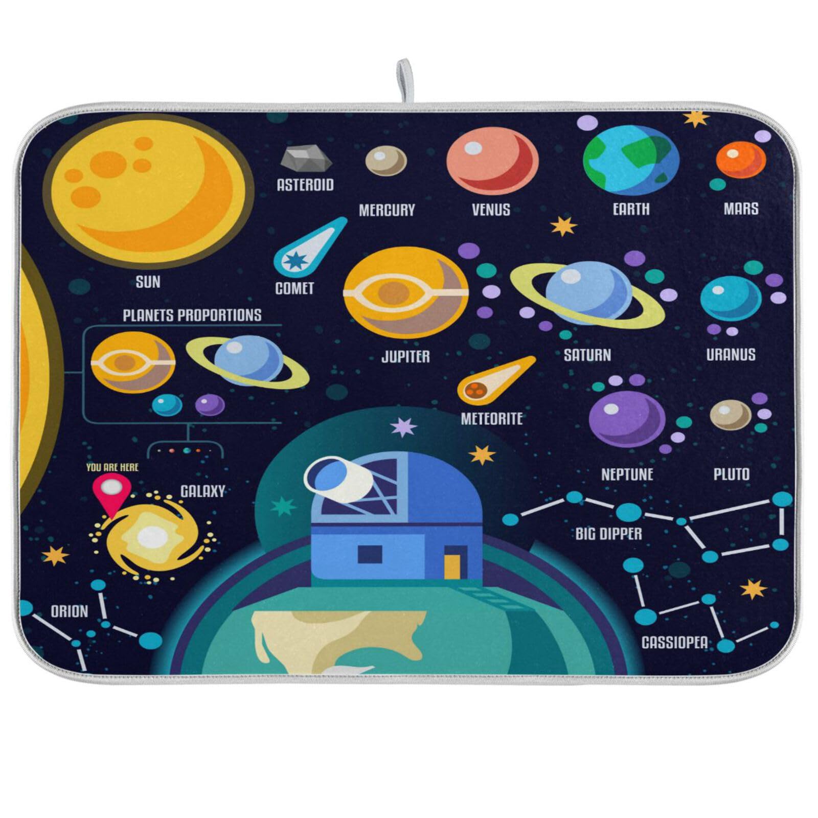 dish drying mat dish draining mat for kitchen counter dish drying rack and mat set 18x24in Galaxy Solar Planets Pluto Venus Mars Jupiter Comet Skyrocket Astronaut