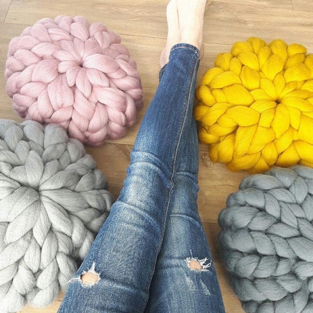 LR Decor Bazaar Knitting Pillow Stuffed Bolster Back Cushion for Sofa Car Office Gray Pillows