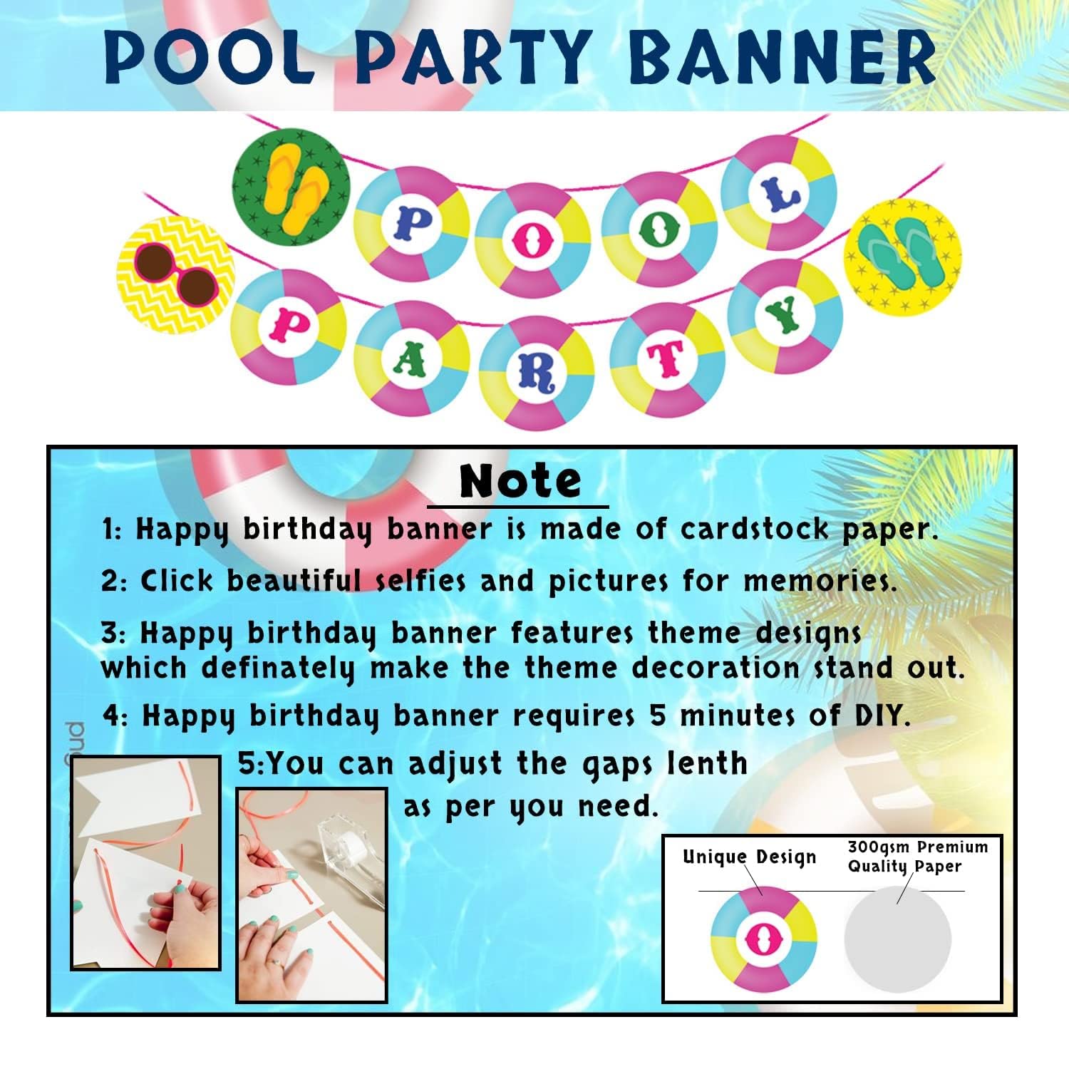 Indian Collectible - Decorazioni per feste in piscina, 77 pezzi, decorazione a tema estivo con accessori per cabina fotografica/oggetti decorativi di compleanno