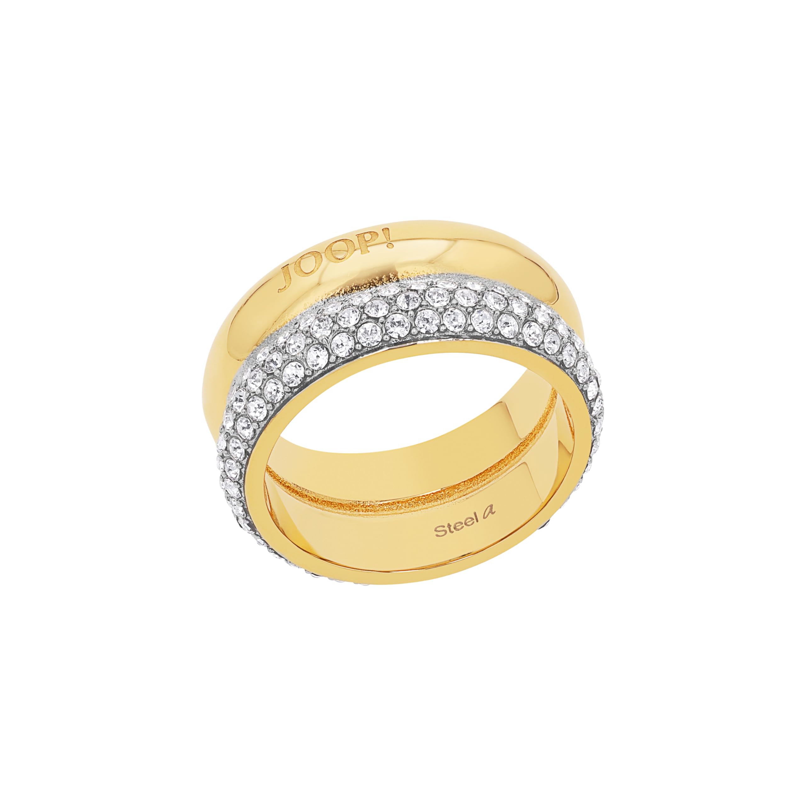 JOOP! Damenring Edelstahl – Zirkonia, IP Gold Veredelung, Bicolor, 10 mm Breite