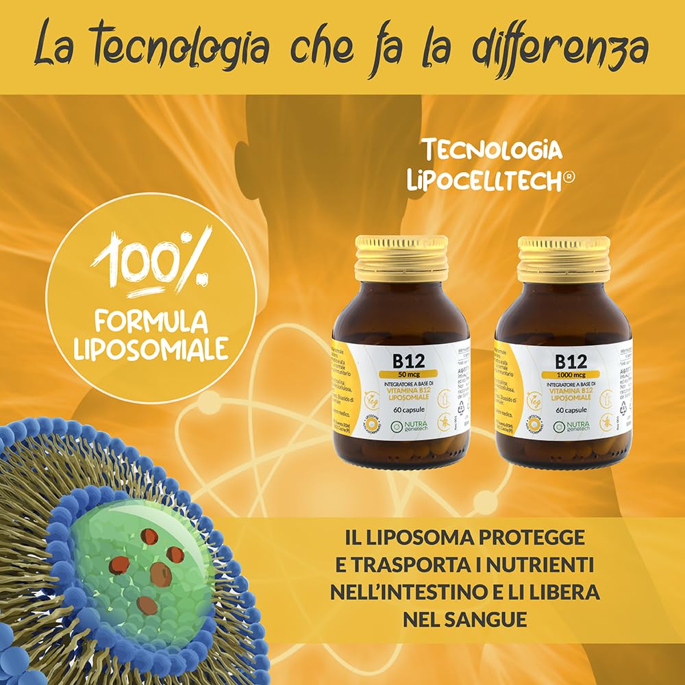 Vitamina B12 Liposomiale 1000 mcg | Metilcobalamina ad Alta Biodisponibilità | Integratore in Capsule | Vegano | Supporto Energetico e Nervoso | Flacone in Vetro 60 cps