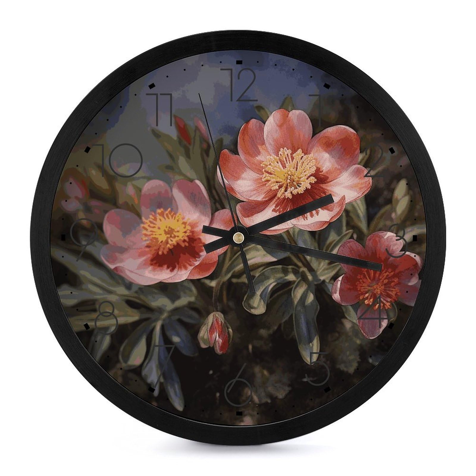 Horloge murale ronde 25,4 cm fleurie et silencieuse pour le bureau