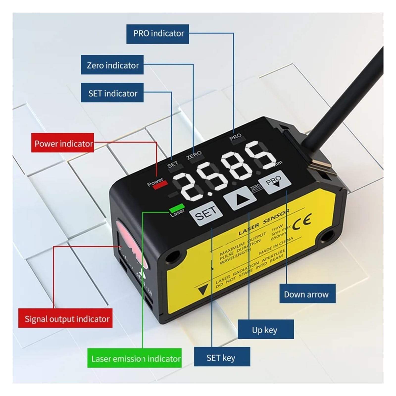 Czujniki fotoelektryczne FSD22-30N-UI 4-20mA0-5V Cyfrowy pomiar grubości Wyświetlacz płaskości Czujnik pomiaru odległości przemieszczenia