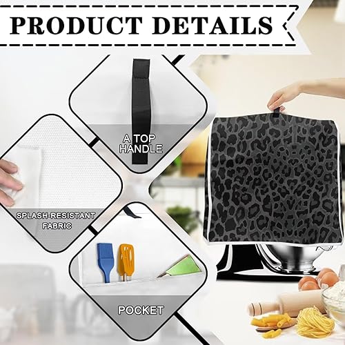 Miniatura 5 de Talayituse Funda para batidora de pie con estampado de leopardo negro para ayuda de cocina de 4.5 a 5 cuartos de galón, cubierta antipolvo lavable