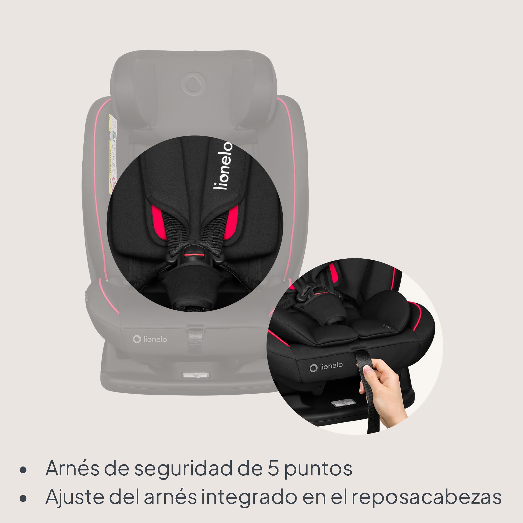 LIONELO AART I-SIZE Silla Coche Bebé 40-150 cm, Montaje con Cinturones de Seguridad, Reposacabezas e Inclinación Ajustables, Almohadilla lumbar y Reductor, Norma R129 i-Size