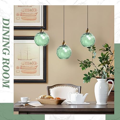 Miniatura 5 de BOKT Moderno globo dorado grande isla de cocina iluminación colgante de bola de vidrio verde claro lámpara colgante redonda de mediados de siglo