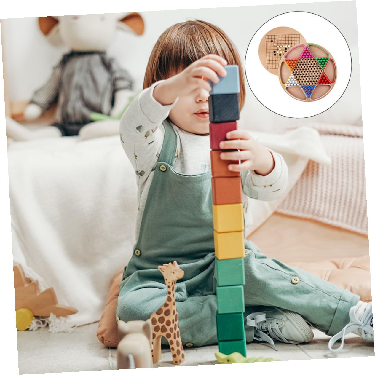 Mikikit Gioco da Tavolo Dama Cinese in Legno Set Educativo Gobang per Ragazzo Ragazza Gioco Cognitivo da Tavolo in Legno Massello Resistente per Sviluppo Intelligenza e Intrattenimento
