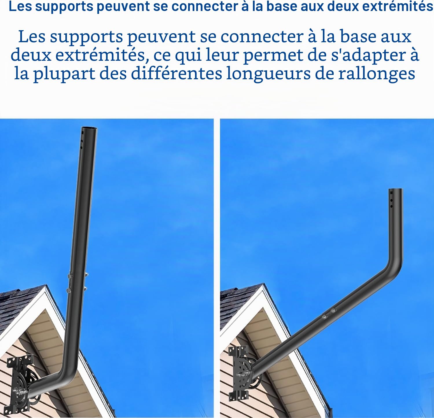 Support universel réglable pour antenne TV, mât en fer peint (1,38" x 24") - Montage mural, Gronde ou toit, Bracket Pivot résistant avec matériel inclus, noir