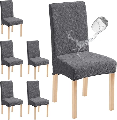 Miniatura 16 de Genina Juego de 4 fundas impermeables para sillas de comedor, extraíbles y lavables, color gris oscuro Gris-oscuro,Beige,Negro,Chocolate,Blanco