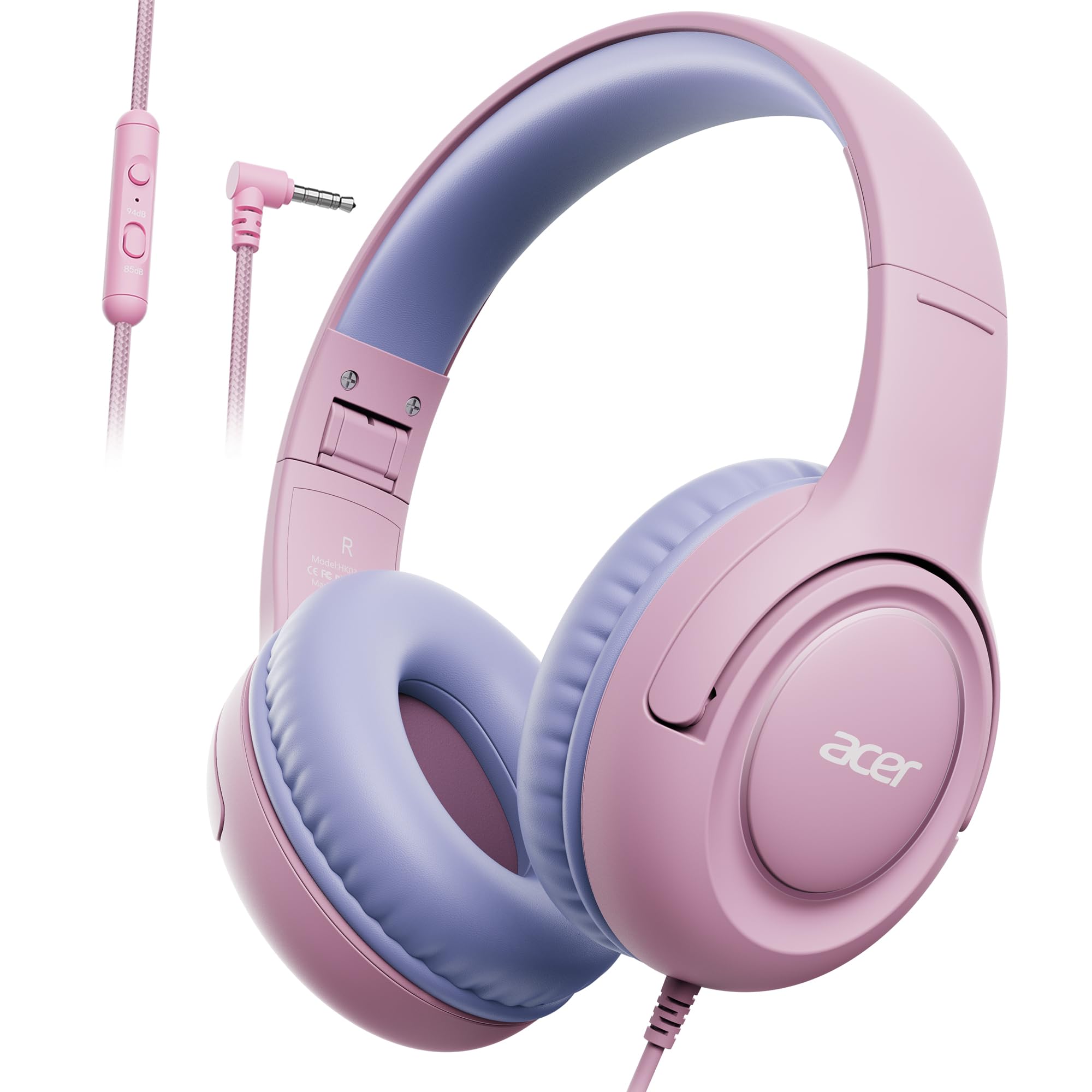 acer Kids Headphones Wired for School - Over-Ear 85/94dB Volume Limiter 3.5mm Jack Foldable Stereo Sound Headset for Toddlers Girls Boys Travel