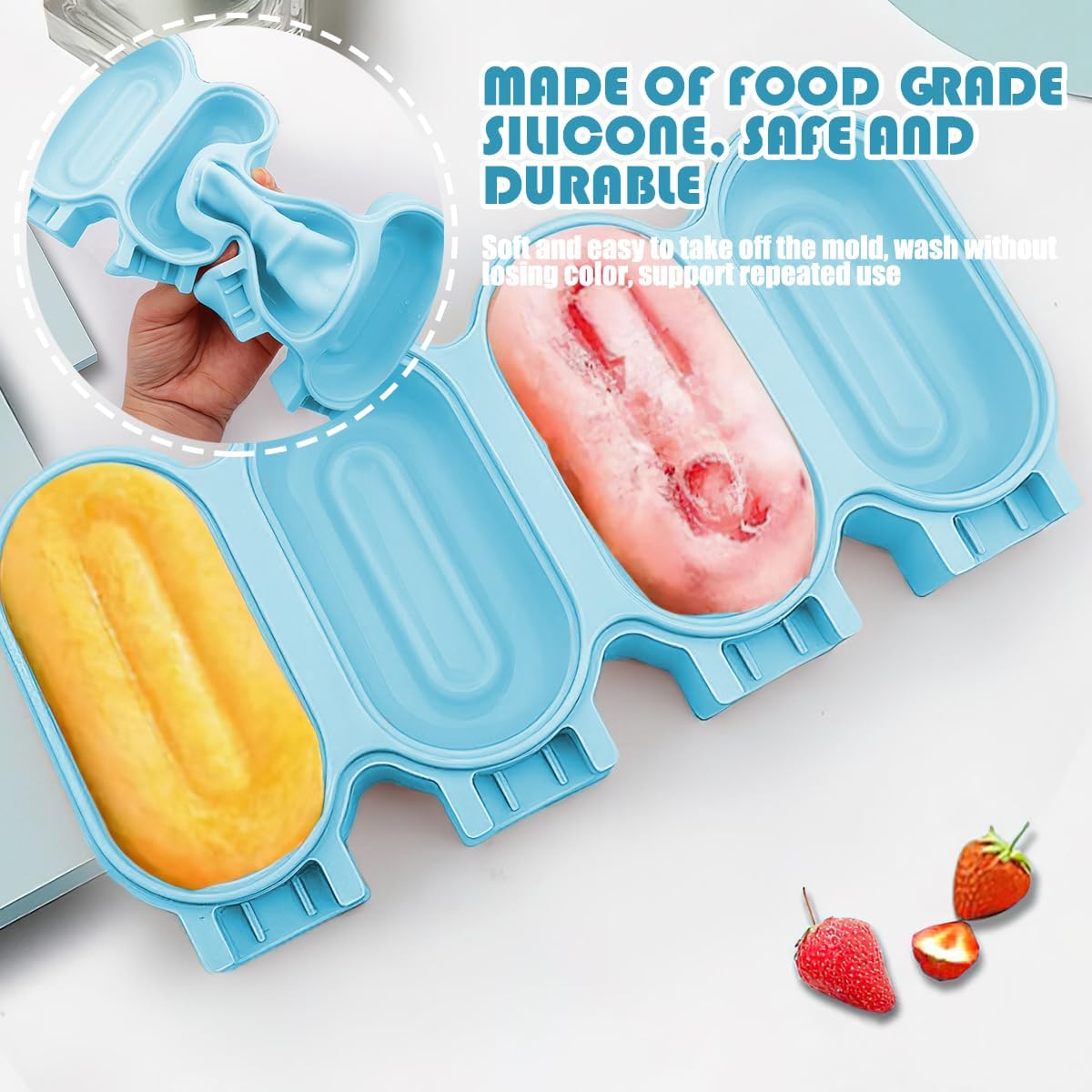 Popsicle Silicone Molds with Cover Reusable Silicone Ice Pop Cream Maker Cakesicle Molds DIY Ice Lolly 3D Chocolate Mold for Cake Pop Ice Pop with 50 Wooden Sticks