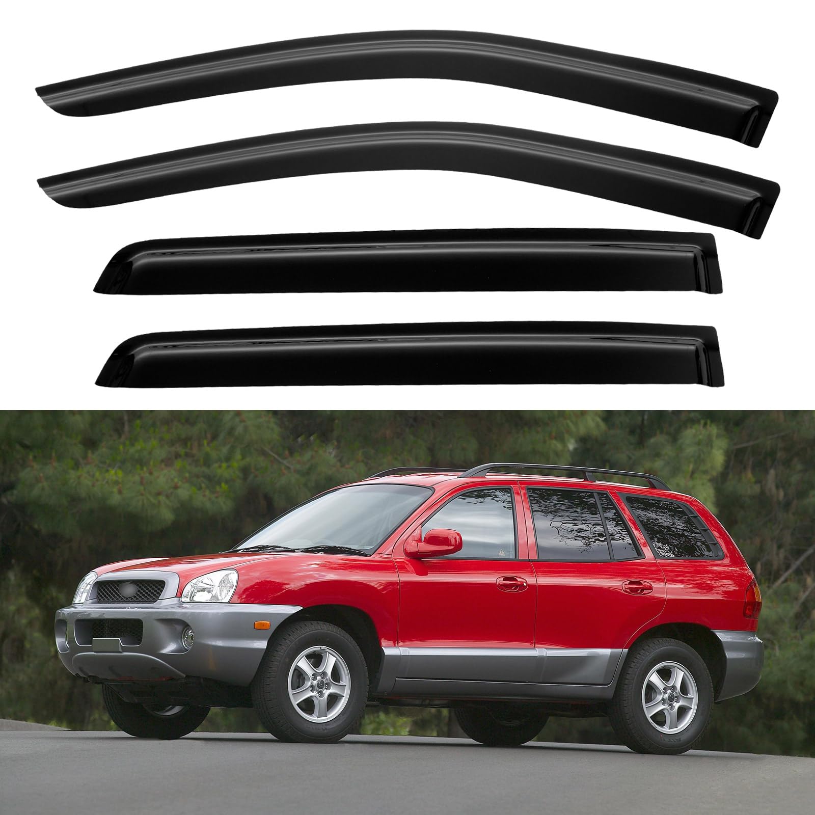 Window Visors Rain Guards for 2001-2006 Hyundai Santa Fe | Out-Channel Window Vent Wind Deflectors Visors Shades Protectors for 01 02 03 04 05 06 Hyundai Santa Fe