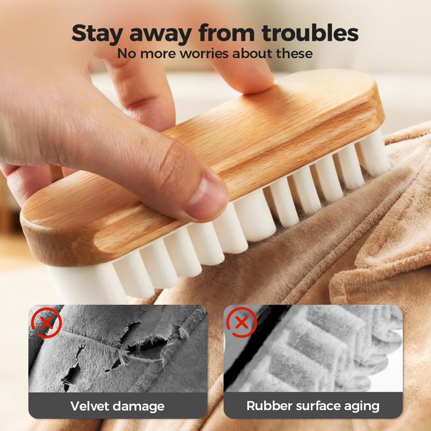 TPR Suede Shoe Brush with Wooden Handle - 2-in-1 Nubuck & Suede Cleaner Brush for Boots, Sneakers, Shoes (Regular Size, Count, 2)
