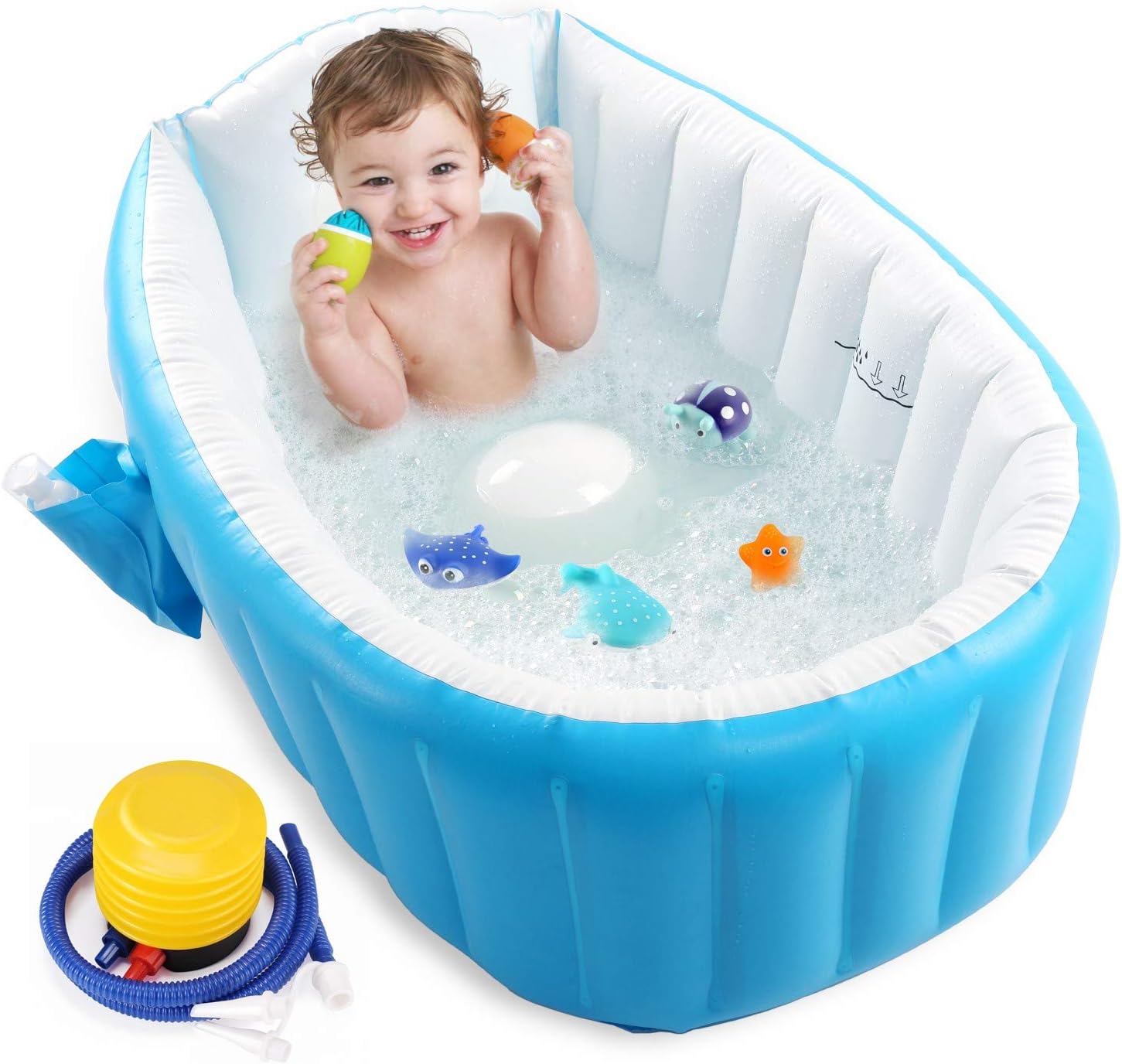 Baby Inflatable Bathtub, HOPz Portable Infant Toddler Bathing Tub Non Slip Travel Bathtub Mini Air Swimming Pool Kids Thick Foldable Shower Basin, Blue