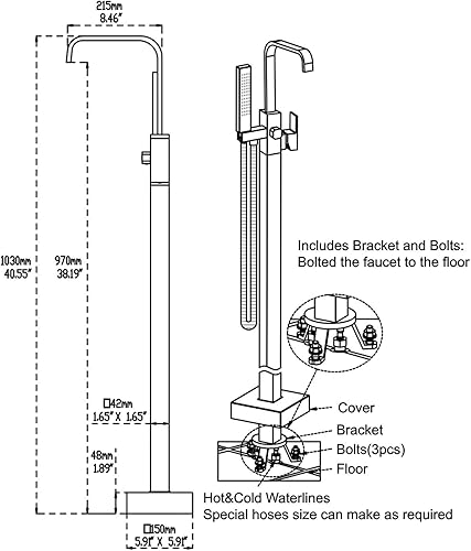 Miniatura 2 de Grifo de bañera independiente con grifo de bañera de bronce aceitado cascada montaje en piso grifos de baño de latón de una sola manija con ducha de