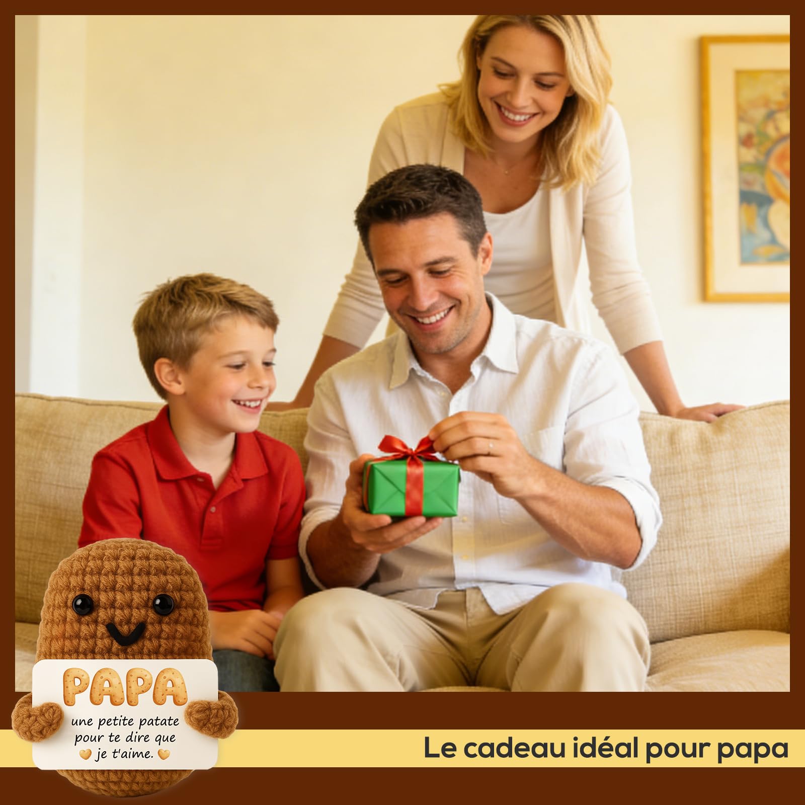 Tixlux Cadeau Papa, Cadeau Anniversaire Papounet, Pomme de Terre Positive Fait Main, Cadeau pour Remonter Le Moral, Bon Rétablissement, Décoration Bureau Maison