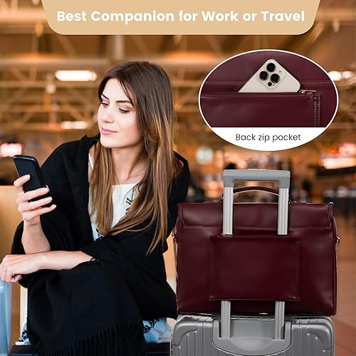 Miniatura 37 de LOVEVOOK Bolsa para laptop para mujer, 15.6 pulgadas, impermeable, de cuero, maletín para computadora, maletín grande para computadora portátil