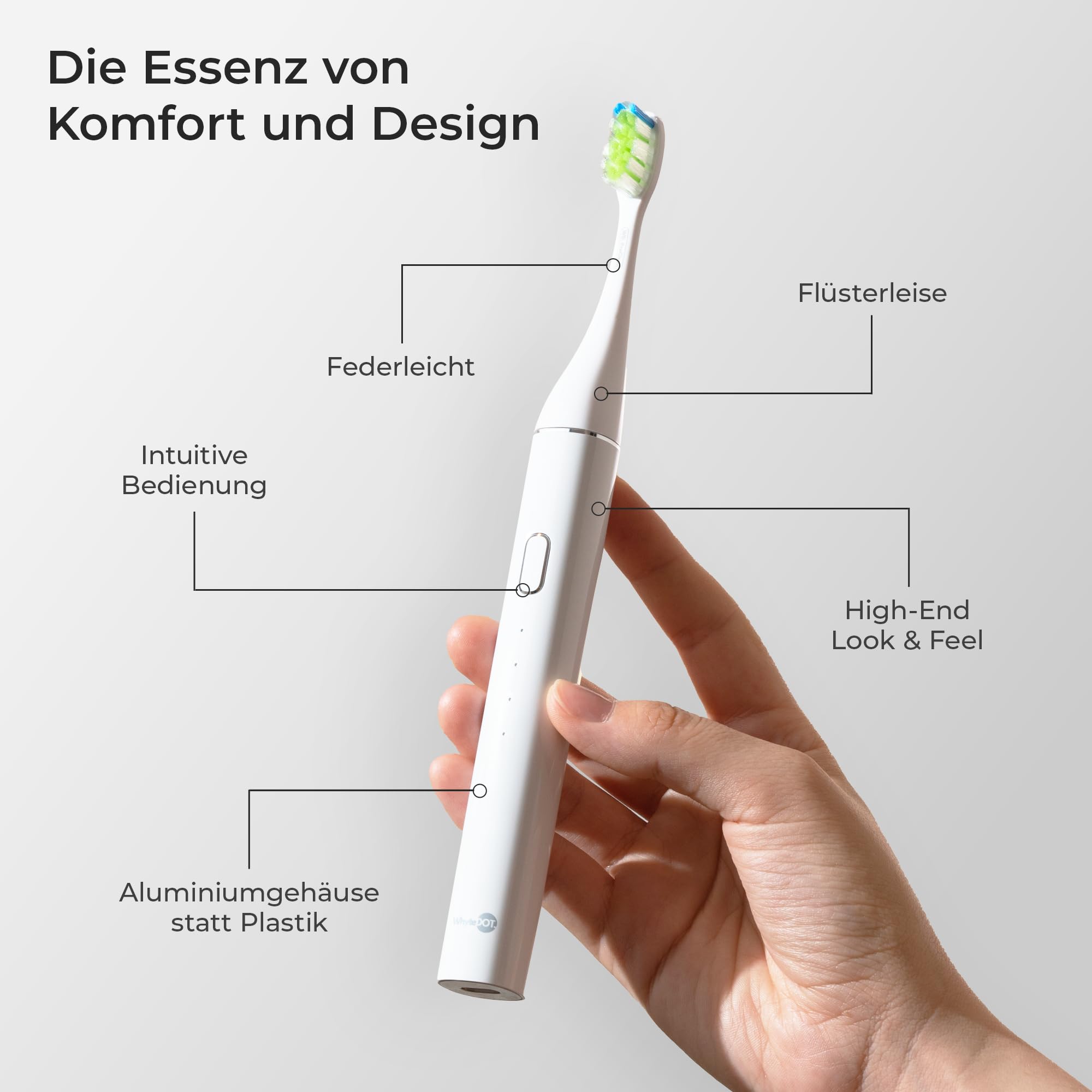 WhyteDOT® Doppel-Set, elektrische Zahnbürste – Schallzahnbürste, leise & sanft, 2 Bürstenköpfe: gründlich & sensitiv, 3 Modi, Timer & UV-Reiseetui – von Zahnärztin gegründet