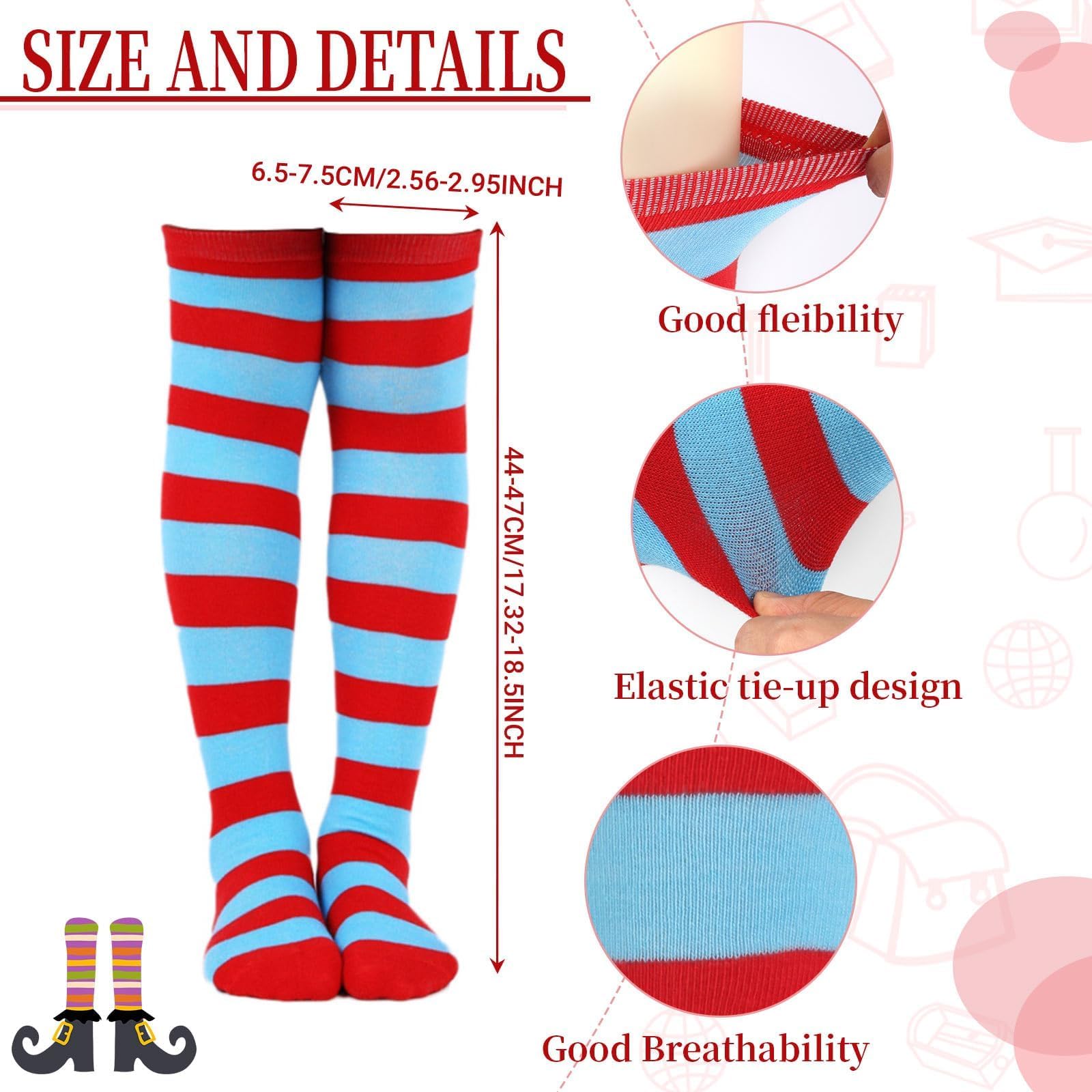 Kavoc World Book Day Thing Costume Include Tutu Skirts Ponytail Headbands Bowties and Striped Knee Socks, Multicolor - Image 4