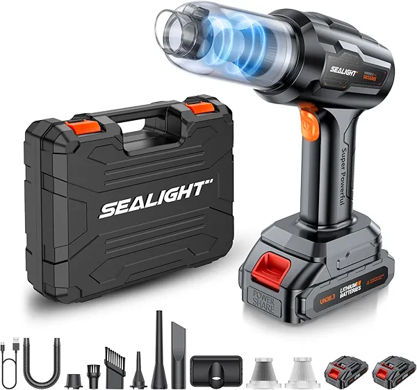 SEALIGHT Car Vacuum Portable Cordless, High Power Suction and Air Duster, 7 in 1 Handhle Vacuum Cleaner for Car, Office, Pet