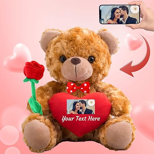 Oso de peluche personalizado con foto y texto personalizado en el corazón, oso de peluche de San Valentín con lazo y rosa como regalo Im Sorry para Oso de peluche personalizado con foto y texto personalizado en el corazón, oso de peluche de San Valentín con lazo y rosa como regalo Im Sorry para