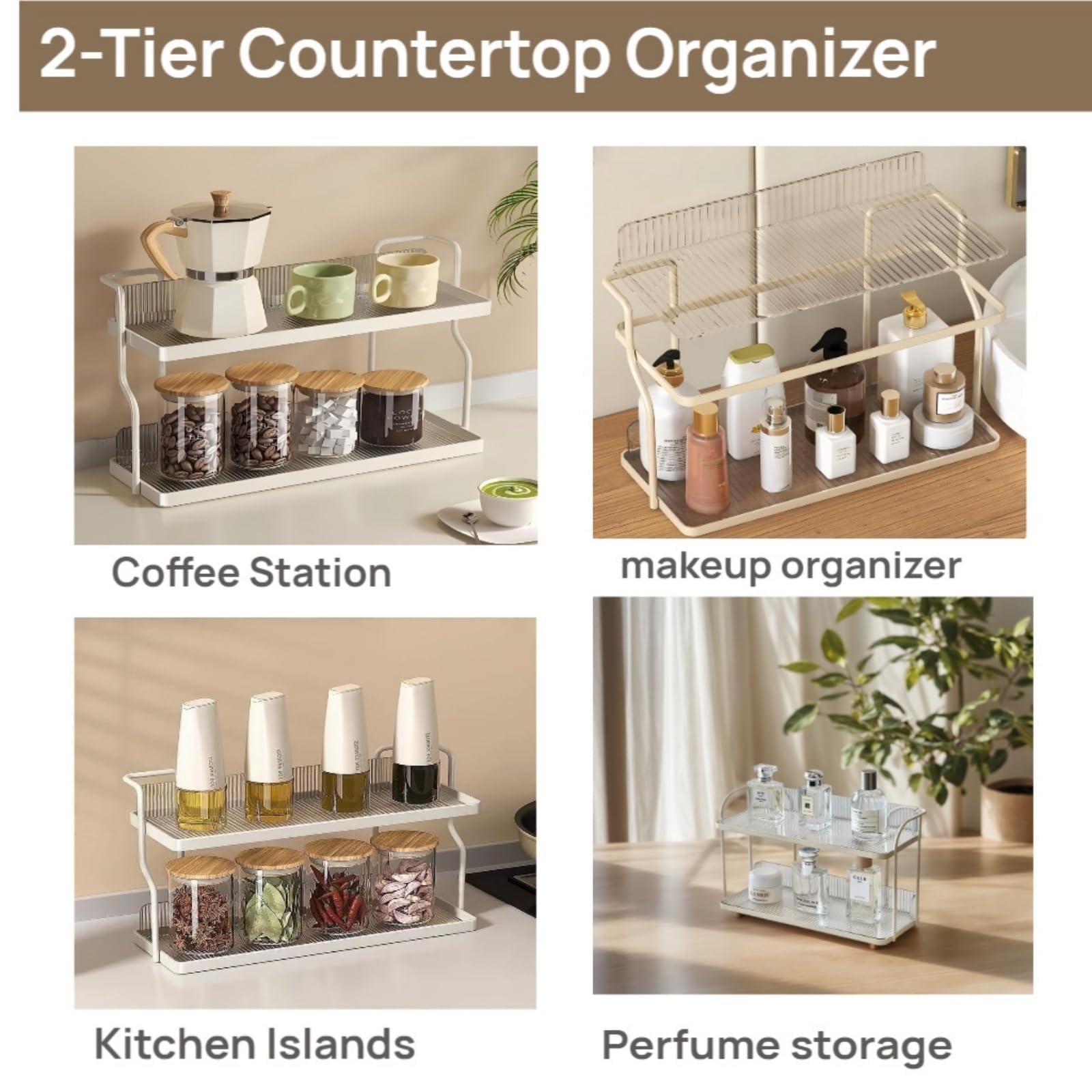 2-stöckiger Arbeitsplatten-Organizer, Freie Installation, Gewürzregal, Klarer Acryl-Hautpflege-Organizer, Vielseitiger freistehender oder wandmontierter Kaffee-Organizer-Station