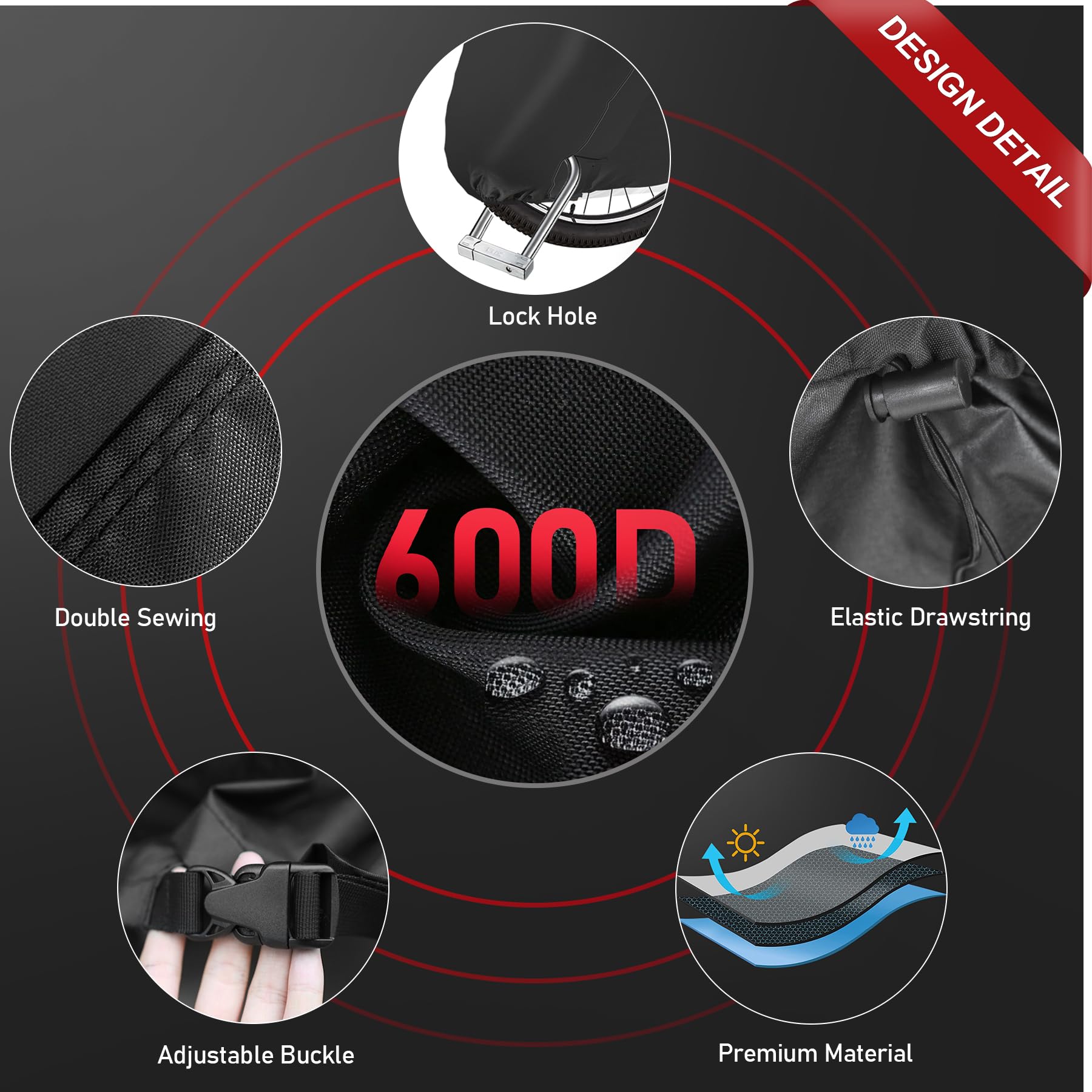 Zettum Bike Cover for 1 Bike - 600D Bike Covers Outdoor Storage Waterproof & Heavy Duty, Bicycle Cover for Single eBike, Mountain Bike, Road Bike, Hybrid Bike, Beach Cruiser Bike, Scooter and More 3