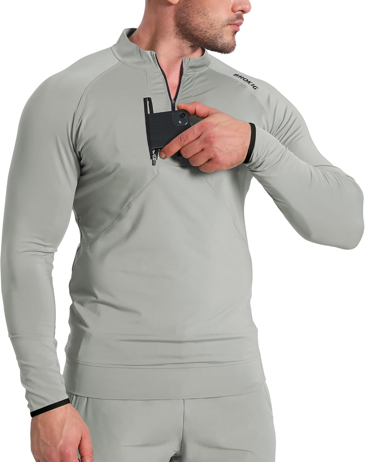 BROKIG Mens Dualzip Lightweight Muscle Quarter Zip Long Sleeve Shirts Workout Running Gym Athletic Slim Fit 1/4 Zip Jackets