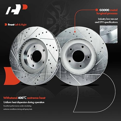 Miniatura 5 de A-Premium Juego de rotores de freno de disco perforados y ranurados delanteros de 12.60 pulgadas (12.559 in) + pastillas de cerámica compatibles con
