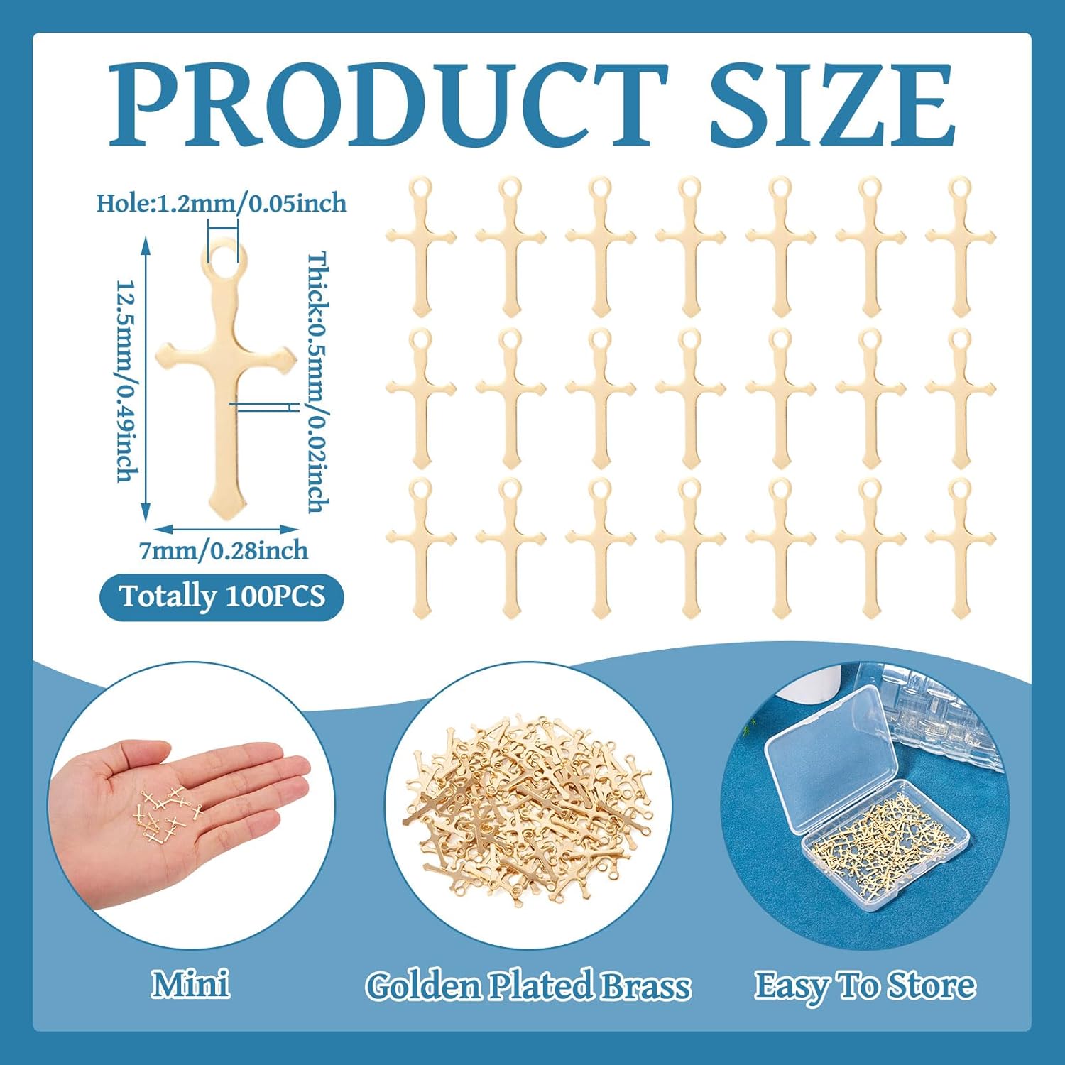 Pandahall 100Pcs Real 24K Gold Plated Cross Charms Golden Cross Charm 12.5x7x0.5mm 925 Sterling Silver Plated Cross Pendant for Jewelry Making Necklace Bracelet Earring Keychain - Image 7