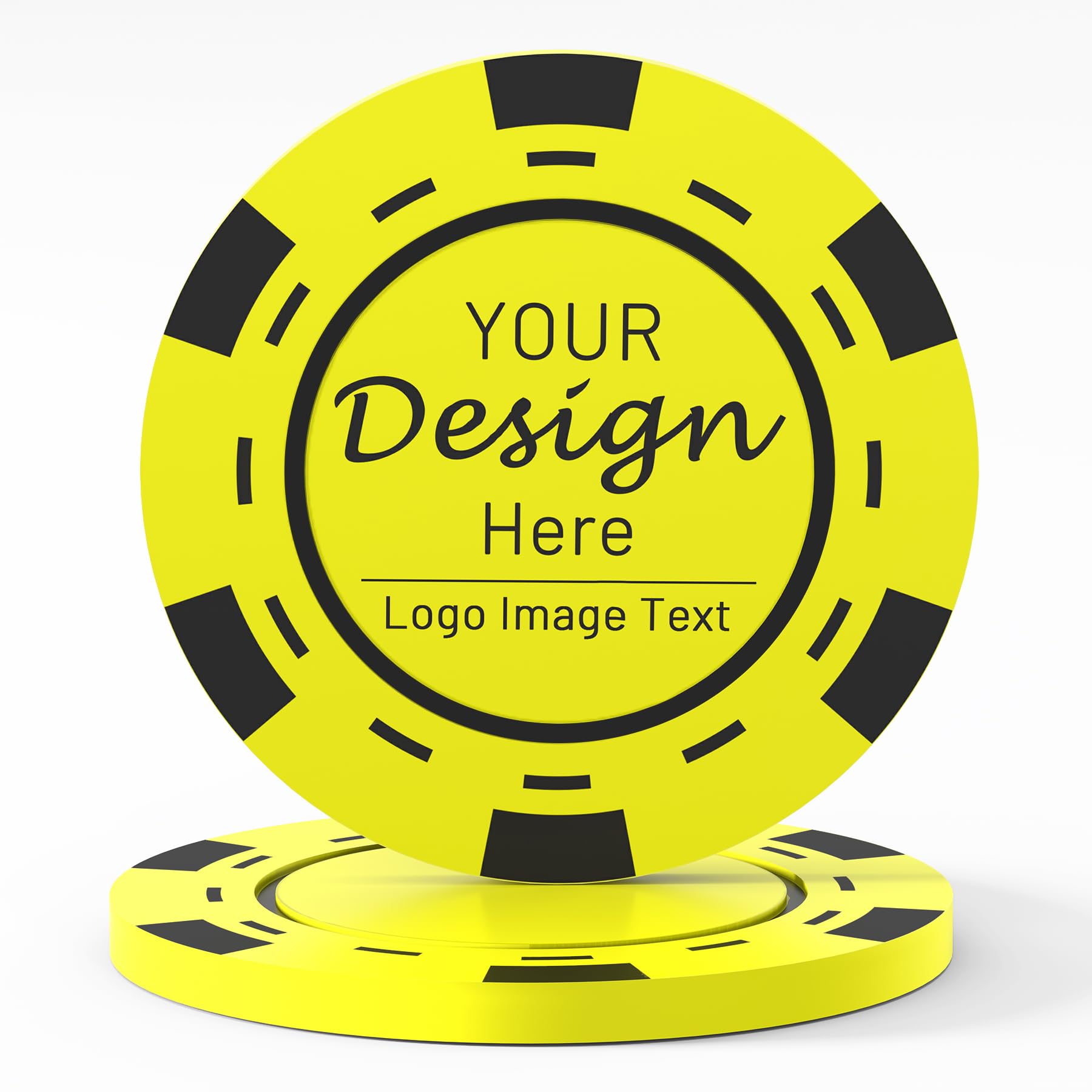 Shueewago 100 Custom Plastic Poker Chips for 9 Colors, Personalized Your Image or Text, Double Sided Full Color Print, Put Design on a Chip for Business Cards, Corporate Events, Drink Token (Yellow)