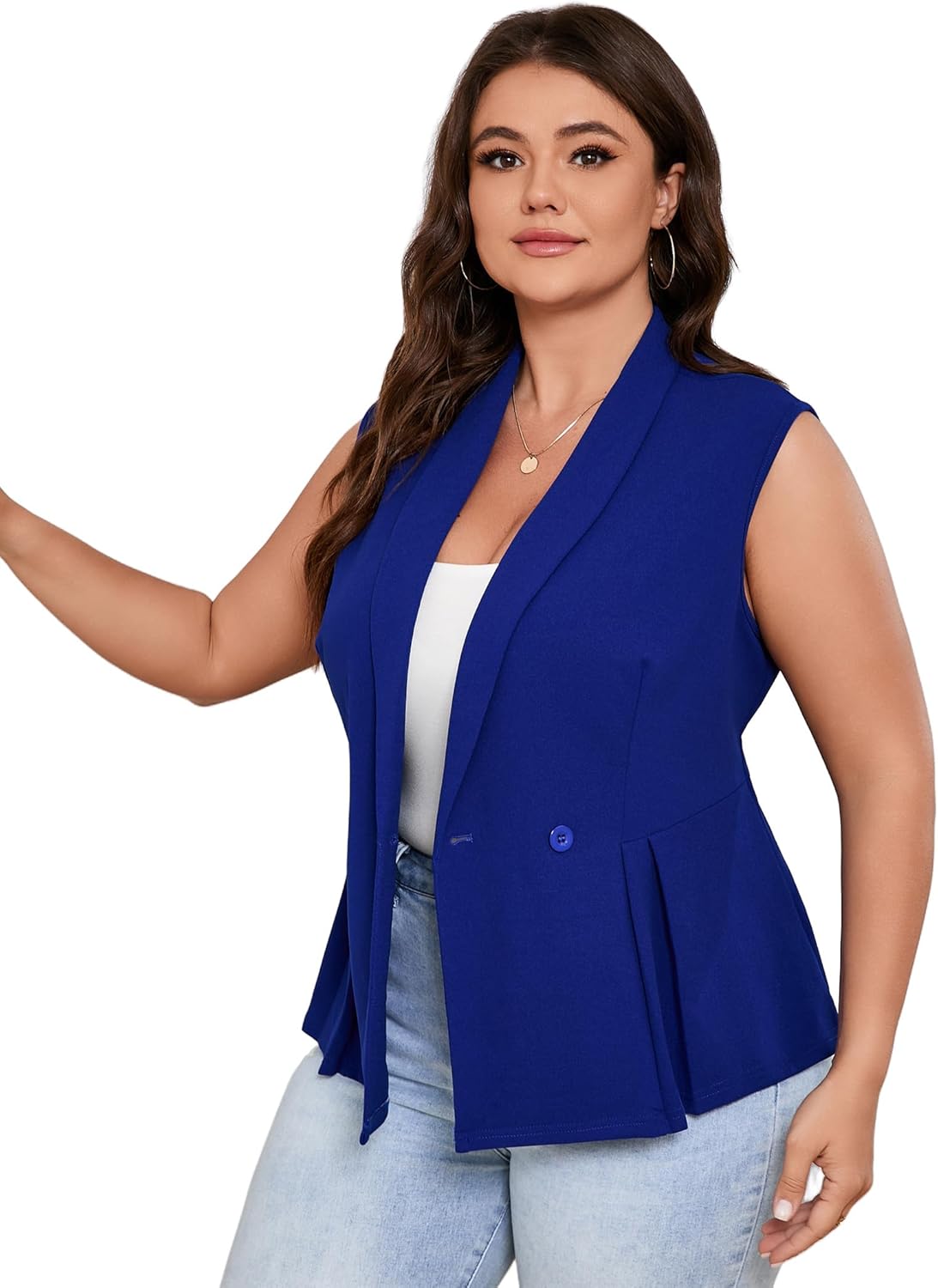Womens Peplum Sleeveless Blazer Vest Suit Jacket Plus Size Shawl Lapel Button Business Casual Blazer