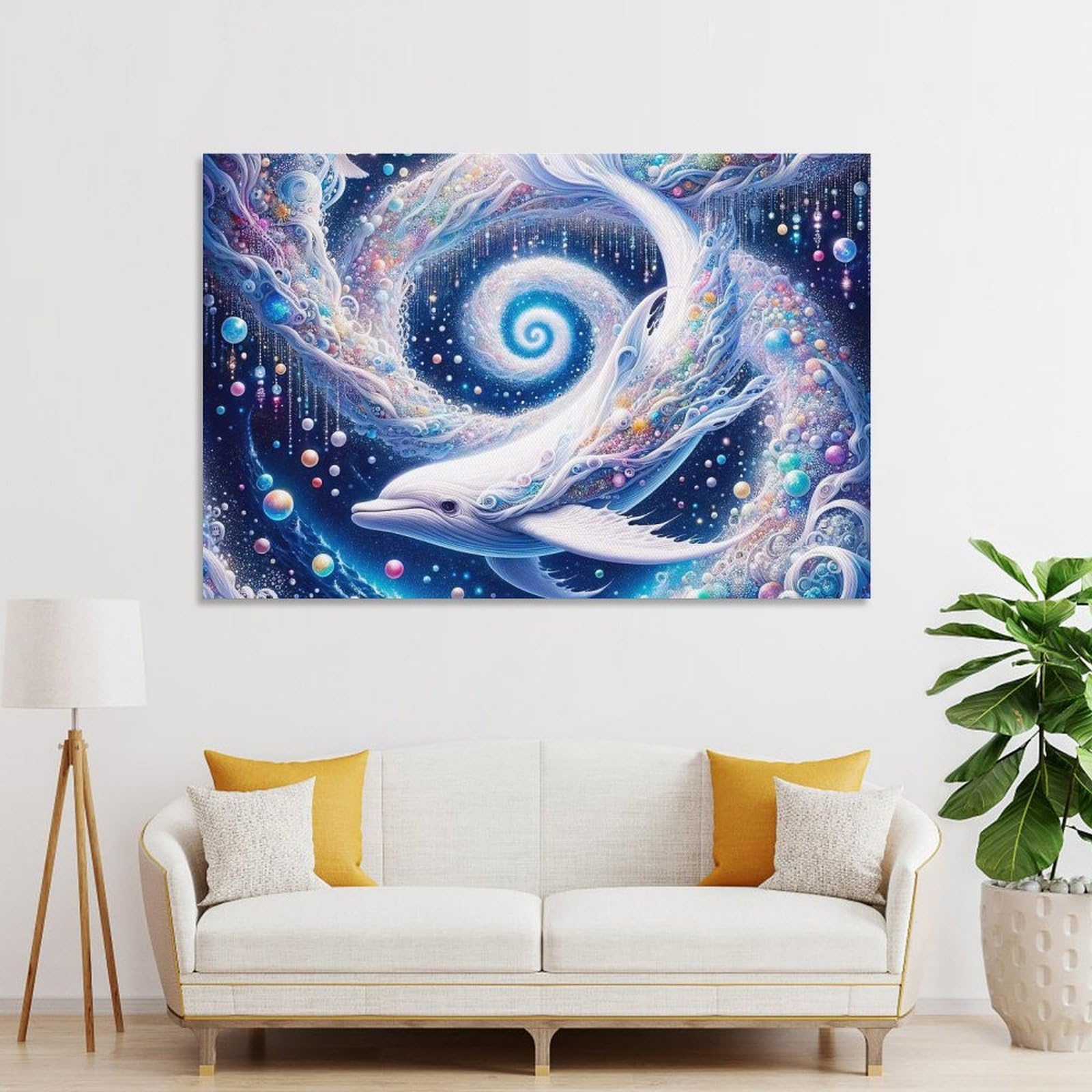 Junmoney Whimsical White Whale in A Galaxy Decorative Canvas Print 24x36inch(60x90cm), for Corridors, Hallways Or Apartment Entries, Decorative Wall Art for Narrow Spaces
