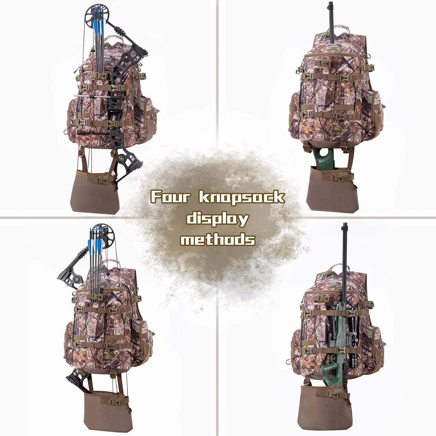 BLISSWILL Large Hunting Backpack with padded weapon compartment for Bow Rifle with Waterproof Rain Cover Hunting Gear Accessories 40L(Supercamo Timber)