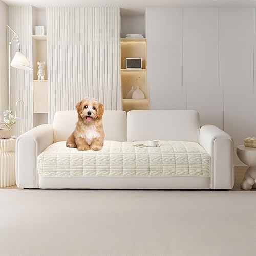 HANDONTIME Funda de sofá lavable para perros, funda de sofá mullida para mascotas, diseño geométrico de jacquard antideslizante, protector de sofá