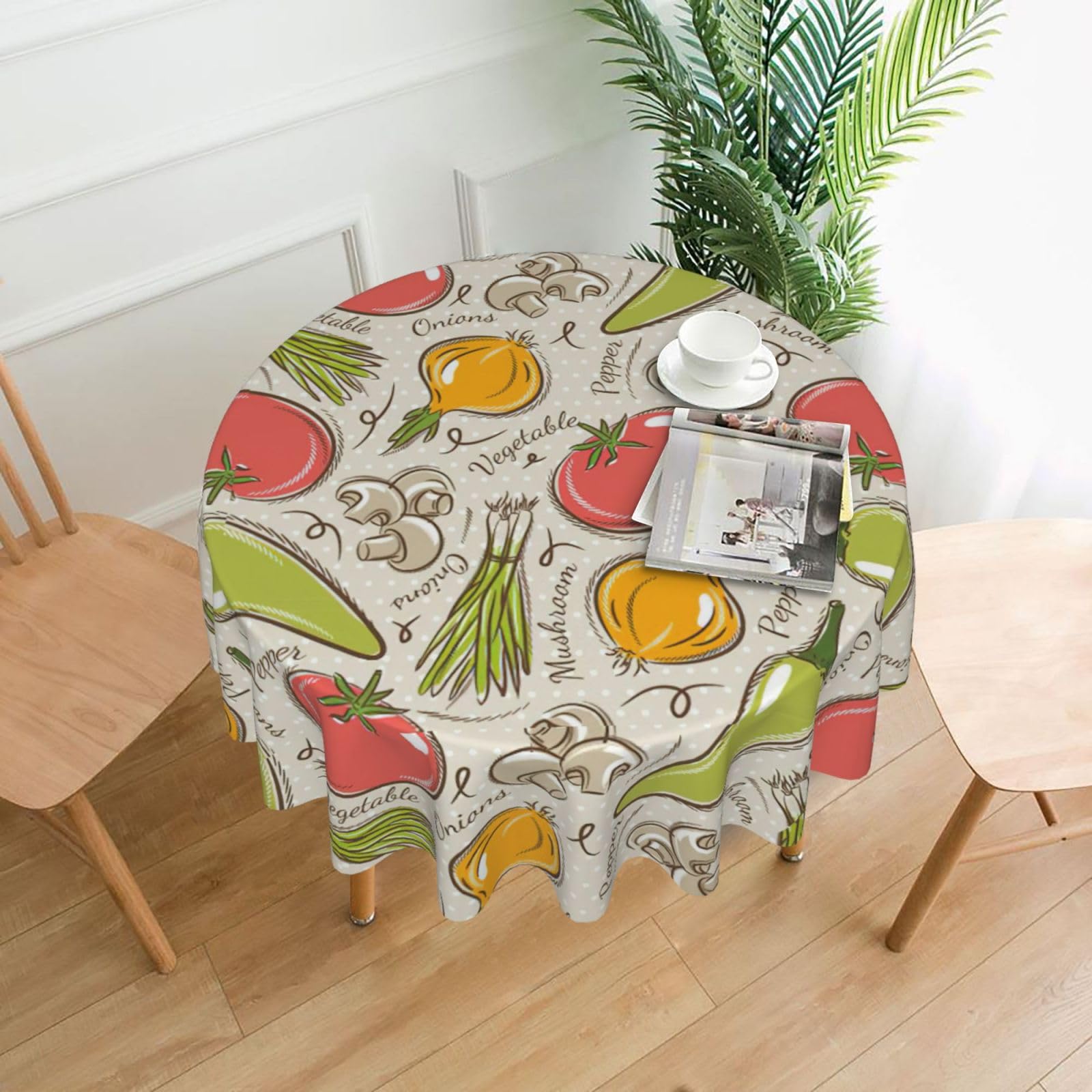 SDEGTHO Vegetable Fruit. Print Modern Retro Round Tablecloth 60in Polyester Fabric Cover for Party Dining Table Washable